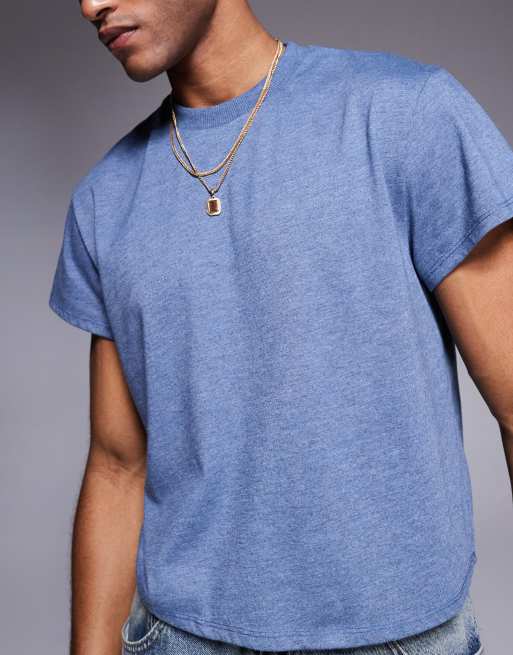 Camiseta azul jaspeado sobretintado de corte cuadrado con cuello redondo de ASOS DESIGN  , 4 de 4