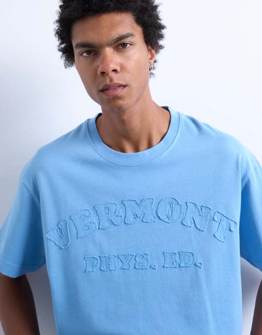 Camiseta azul lavado extragrande con bordado 