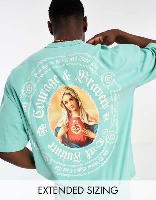 Camiseta azul lavado extragrande con estampado circular grande de ASOS Dark Future (parte de un conjunto)