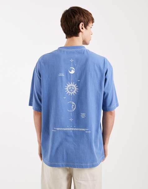 Camiseta azul lavado extragrande con estampado cósmico vertical en la espalda de tejido grueso de ASOS DESIGN - view 1