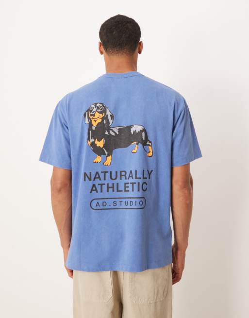 Camiseta azul lavado holgada con estampado gráfico de perro de tejido grueso de ASOS DESIGN