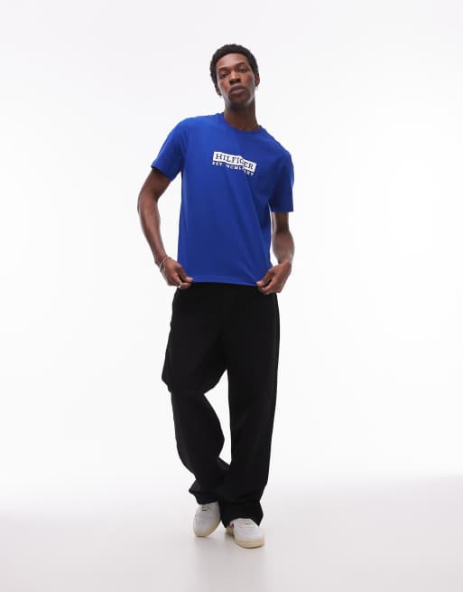 Camiseta azul luminoso con logo grande de Tommy Hilfiger, 3 de 4