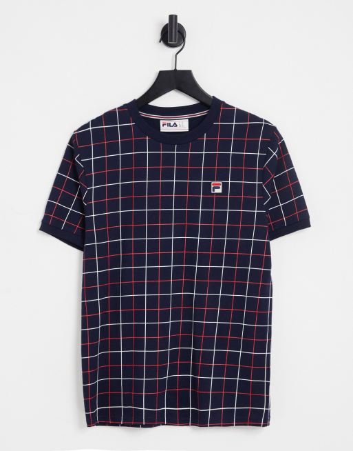Camiseta azul marino a cuadros con logo de Fila