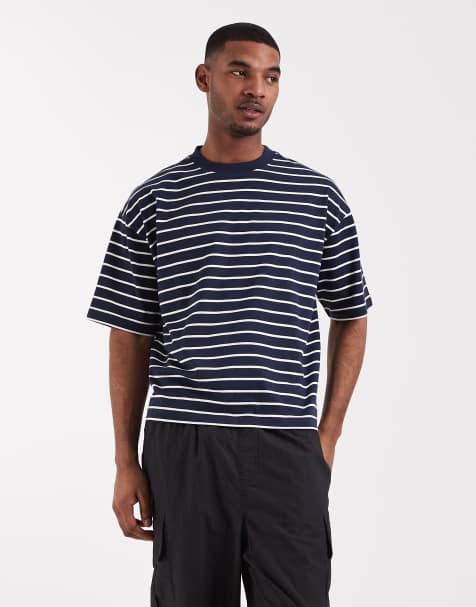 Camiseta azul marino a rayas de corte cuadrado extragrande de ASOS DESIGN - view 1