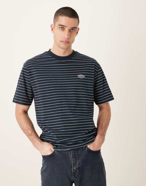 Camiseta azul marino a rayas holgada con estampado gráfico de texto de ASOS DESIGN - view 1