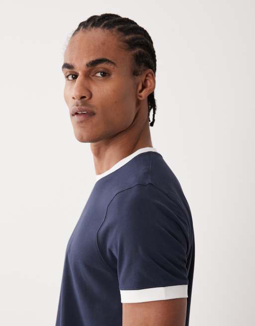Camiseta azul marino ajustada con diseño encogido, ribetes y acabado de secado rápido de algodón de 4505 , 4 de 5