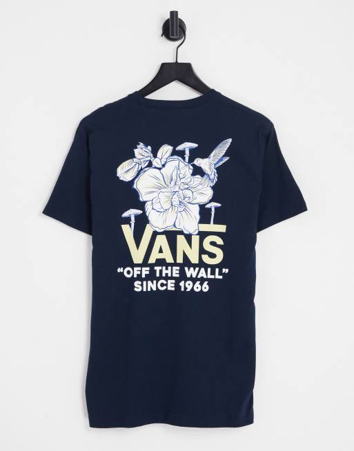 Camiseta azul marino básica con estampado floral en la espalda de Vans