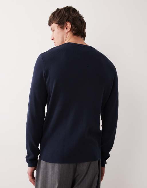 Camiseta azul marino básica de manga larga con cuello redondo de canalé de ASOS DESIGN, 3 de 5