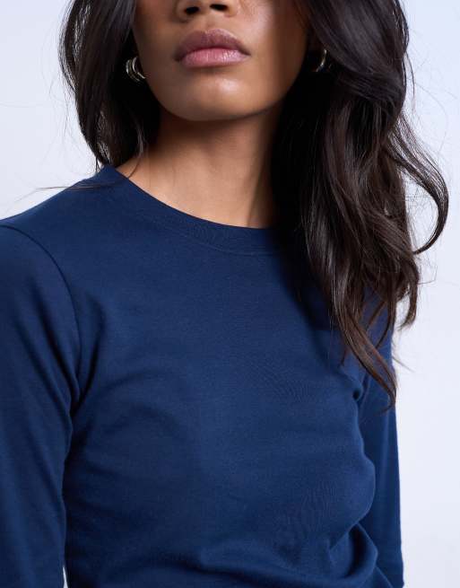 Camiseta azul marino básica de manga larga de Topshop, 3 de 4
