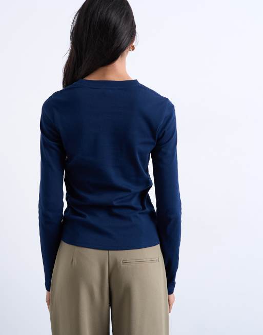 Camiseta azul marino básica de manga larga de Topshop, 4 de 4