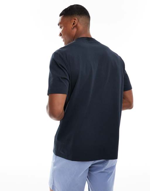 Camiseta azul marino con cuello con estampado de camuflaje de canalé de BOSS Orange, 4 de 4