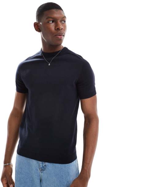 Camiseta azul marino con cuello redondo de punto de Threadbare - view 1