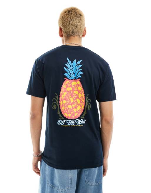 Camiseta azul marino con estampado de piña con calaveras en la espalda de Vans