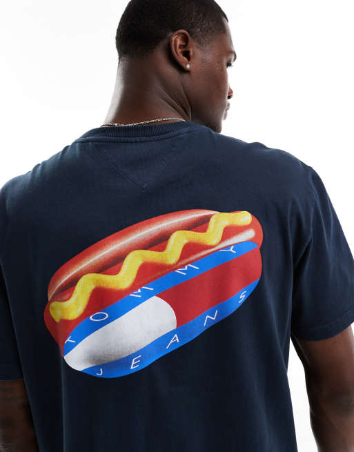 Camiseta azul marino con estampado gráfico de perrito caliente en la espalda de Tommy Jeans, 2 de 4