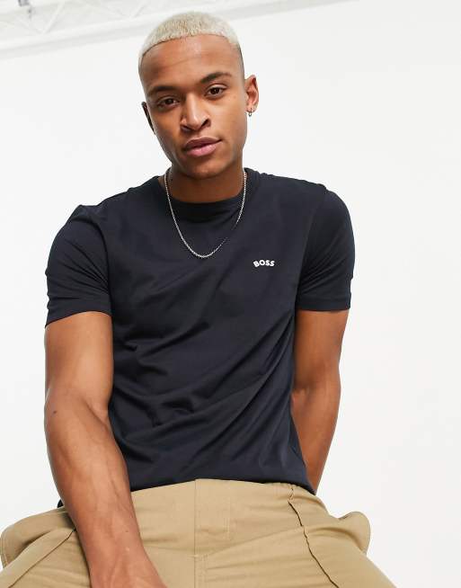 Camiseta azul marino con logo curvado Tee de BOSS Green