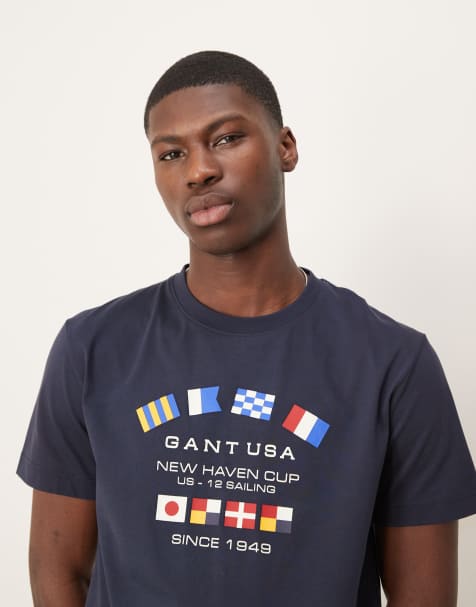 Camiseta azul marino con logo estampado de bandera y texto "USA" de GANT - view 1