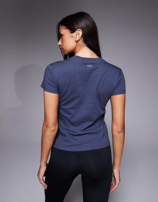 Camiseta azul marino de corte cuadrado de algodón con acabado de secado rápido Icon de 4505, 3 de 4