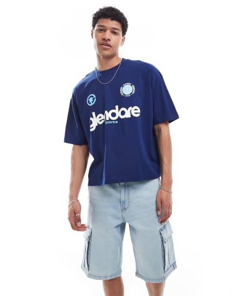 Camiseta azul marino de corte cuadrado extragrande con estampado gráfico deportivo de ASOS DESIGN - view 1
