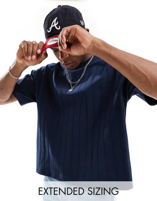 Camiseta azul marino de corte cuadrado extragrande de canalé texturizado de ASOS DESIGN
