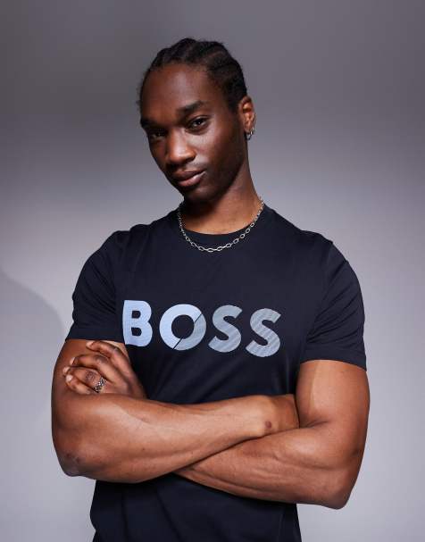 Camiseta azul marino de corte estándar con banda del logo de BOSS Green - view 1