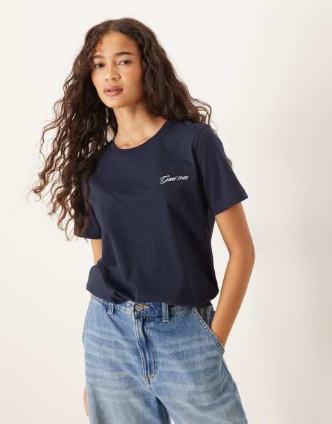 Camiseta azul marino de corte estándar con logo de texto de GANT - view 1
