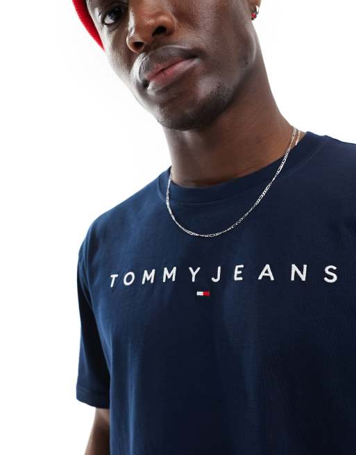 Camiseta azul marino de corte estándar con logo lineal de Tommy Jeans, 2 de 4