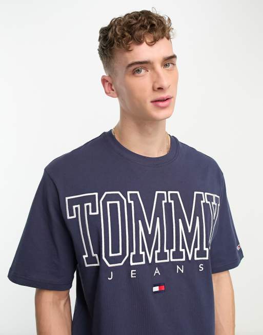 Camiseta azul marino de corte skater con logo delantero de algodón de la colección cápsula Heritage exclusiva en ASOS de Tommy Jeans