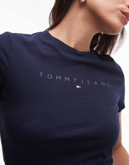 Camiseta azul marino de corte slim con logo lineal de Tommy Jeans, 3 de 4