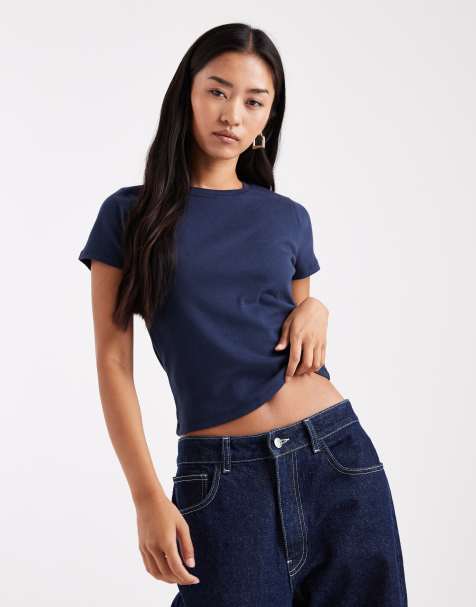 Camiseta azul marino de manga corta con diseño encogido de Hollister - view 1