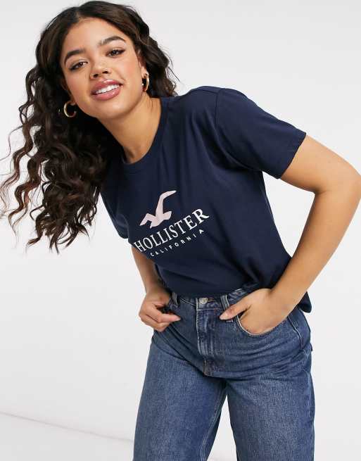 Camiseta azul de corta con logo de Hollister ASOS