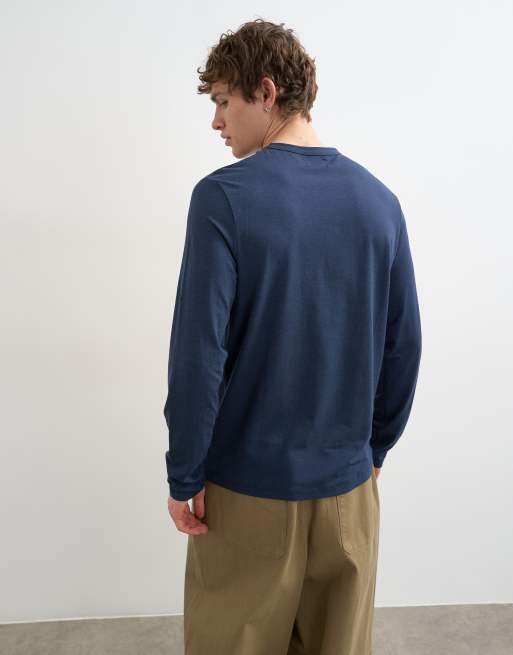 Camiseta azul marino de manga larga de tejido ligero de Topman, 3 de 5