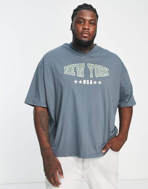 Camiseta azul marino con cuello de pico estampado de "New York" en la parte delantera de ASOS DESIGN ASOS