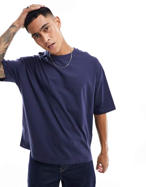 Camiseta azul marino extragrande con cuello redondo de ASOS DESIGN