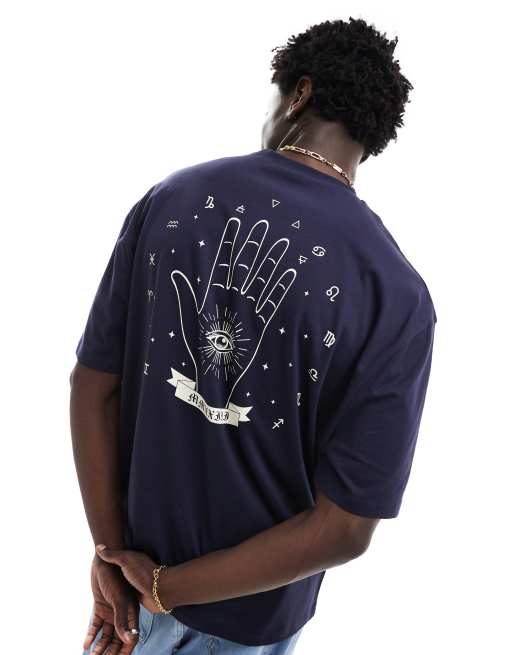 Camiseta azul marino extragrande con estampado celestial en la parte posterior de ASOS DESIGN