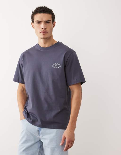 Camiseta azul marino extragrande con estampado de paisaje en la espalda de Jack & Jones, 4 de 5