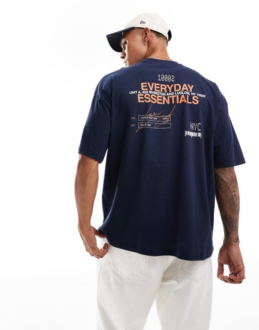 Camiseta azul marino extragrande con estampado de texto en la espalda de ASOS DESIGN, 4 de 4