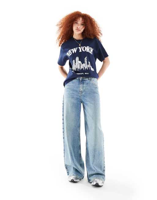 Camiseta azul marino extragrande con estampado gráfico de Nueva York de ASOS DESIGN