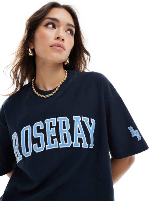 Camiseta azul marino extragrande con estampado gráfico universitario 