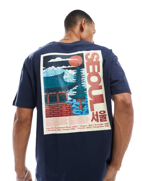 Camiseta azul marino extragrande con estampado trasero "Seoul" de Jack & Jones - view 1
