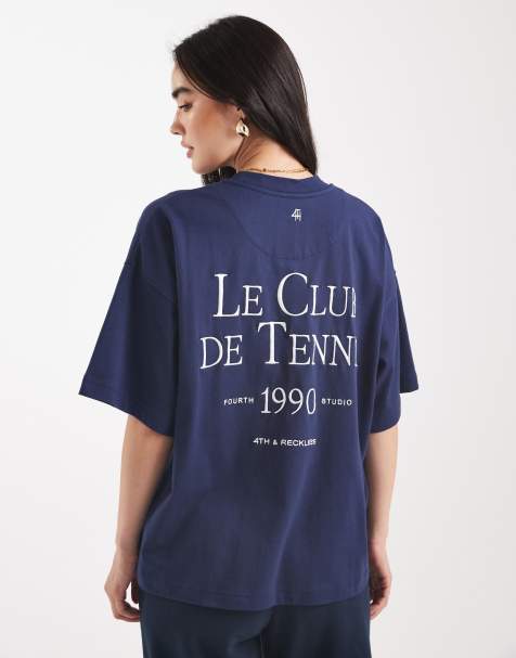 Camiseta azul marino extragrande con logo bordado de club de tenis de 4th & Reckless - view 1
