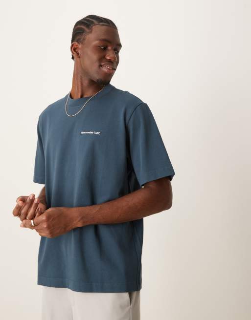 Camiseta azul marino extragrande con logo flocado premium Timeless de Abercrombie & Fitch