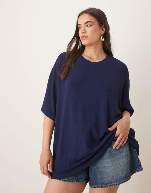 Camiseta azul marino extragrande de punto texturizado de ASOS DESIGN Curve