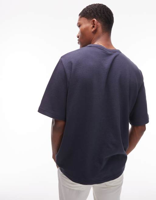 Camiseta azul marino extragrande de tejido grueso de punto liso de bouclé suave de ARKET, 3 de 4