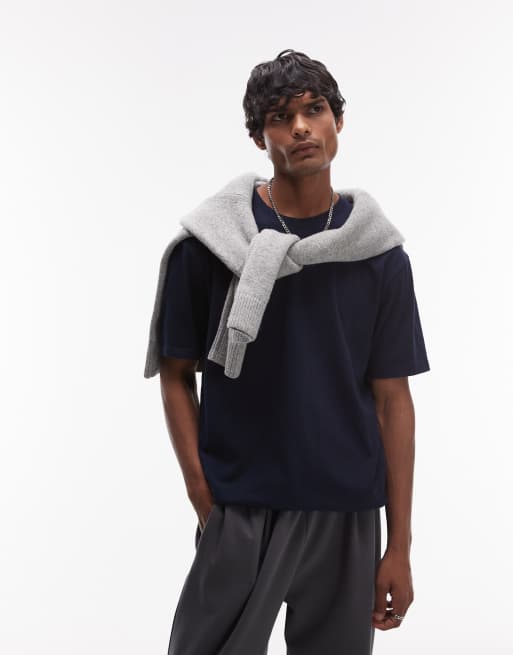 Camiseta azul marino extragrande de Topman