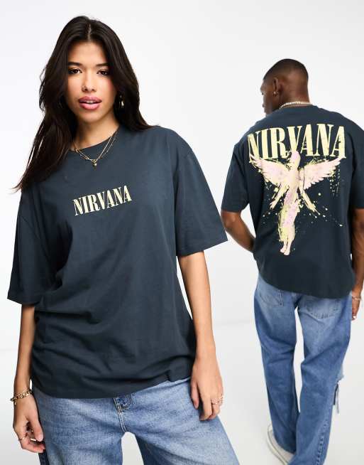 Camiseta azul marino extragrande unisex con estampado con licencia de Nirvana de ASOS DESIGN
