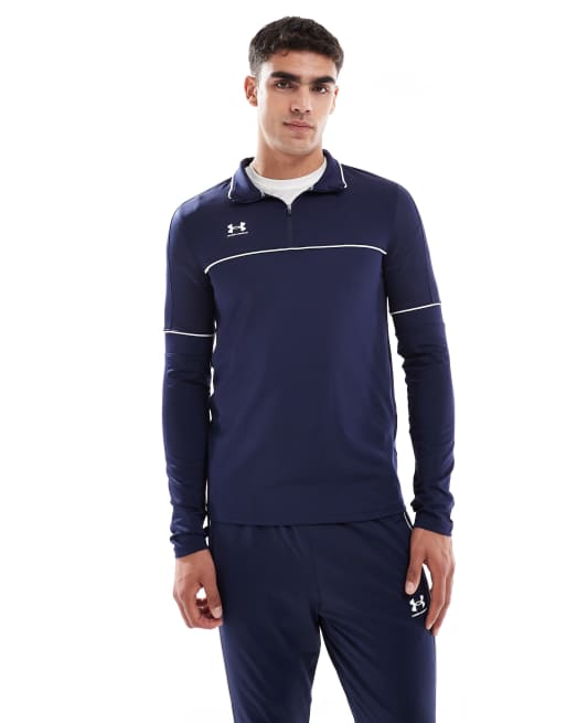 Camiseta azul marino medianoche y blanca con cremallera corta Challenger Training de Under Armour
