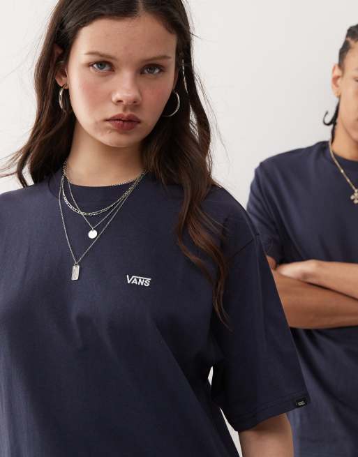 Camiseta azul marino oscuro extragrande con logo en la parte izquierda del pecho de Vans, 3 de 4