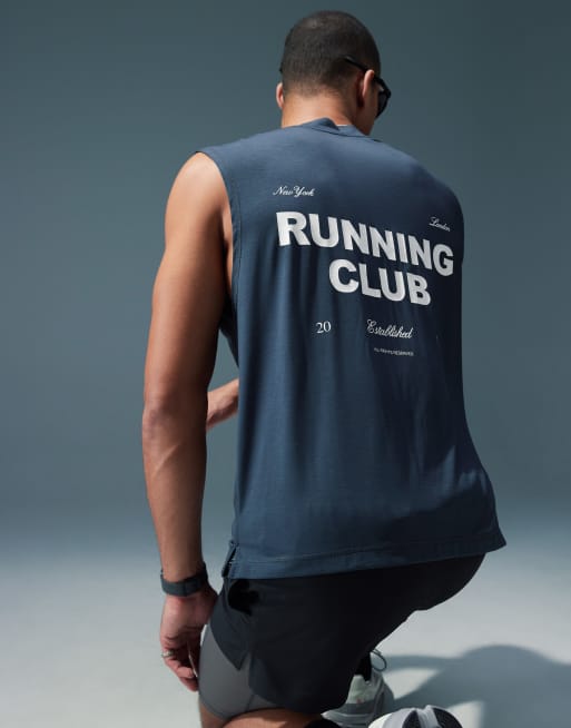 Camiseta azul marino oscuro extragrande sin mangas con estampado trasero "Running" de 4505 , 4 de 4