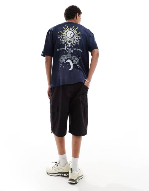 Camiseta azul marino oscuro lavado extragrande con estampado celestial en la espalda de ASOS DESIGN