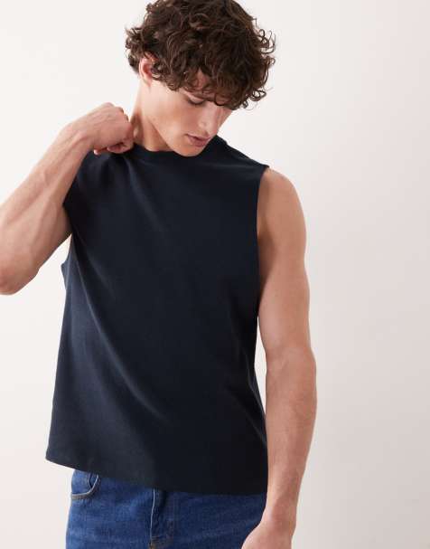 Camiseta azul marino sin mangas de corte cuadrado estándar de punto gofrado de ASOS DESIGN - view 1